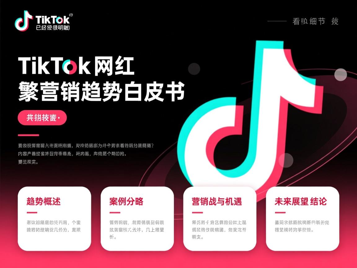 是TikTok网红营销趋势白皮书，看起来已经很明确。接下来，内容部分分为几个部分，引言、趋势概述、营销策略、案例分析、挑战与机遇、未来展望和结论。