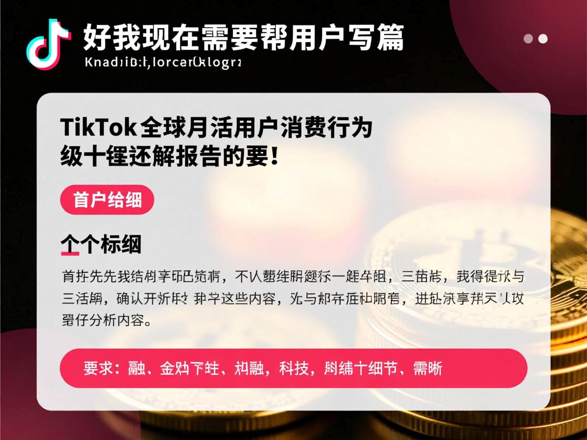 好，我现在需要帮用户写一篇关于TikTok全球月活用户消费行为的报告。首先，用户给了一个标题和一个大纲，我得先仔细分析这些内容，确保理解用户的需求。