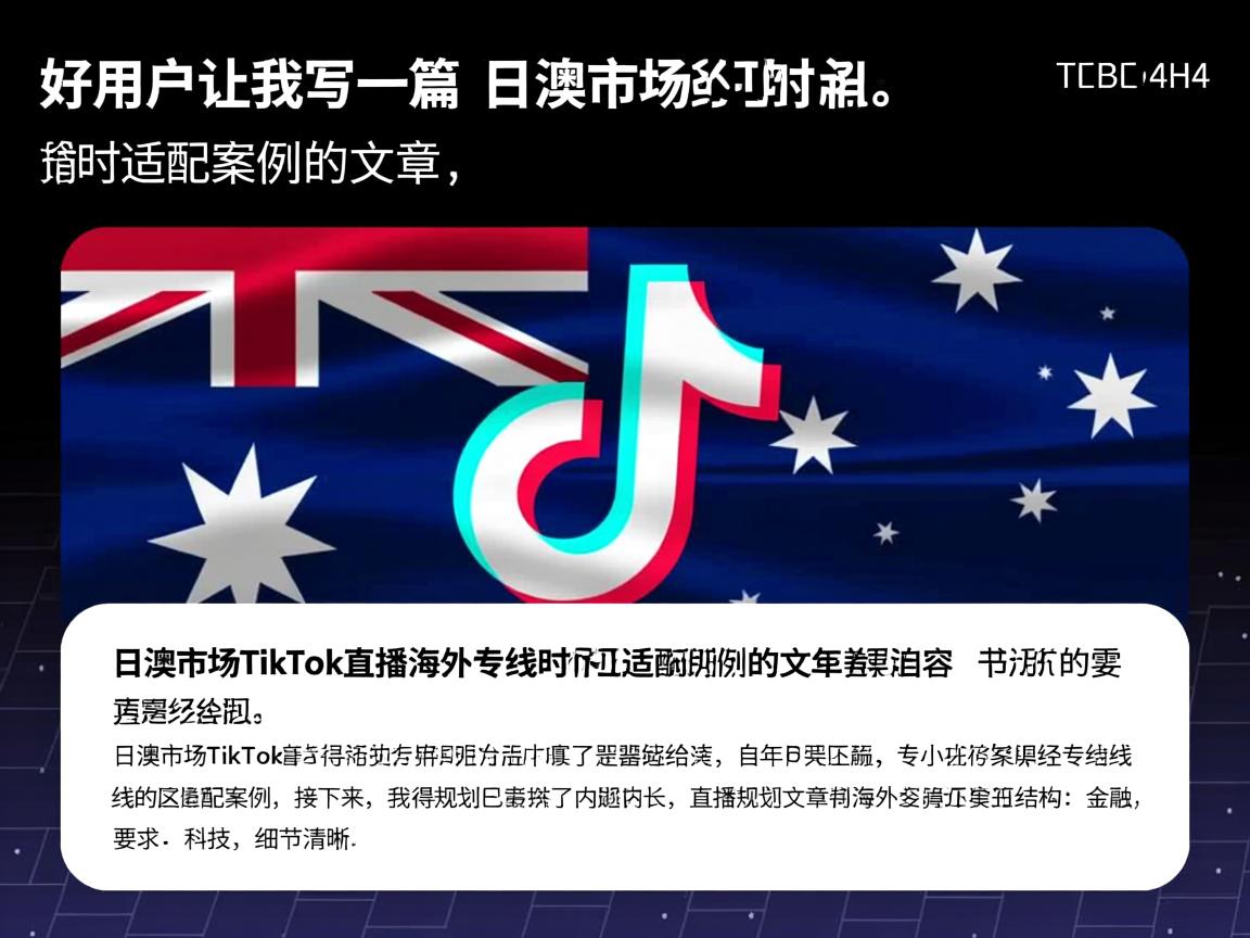 好,用户让我写一篇关于日澳市场TikTok直播海外专线时区适配案例的文章。首先,我需要明确文章的标题和内容。标题已经给出,是日澳市场TikTok直播海外专线时区适配案例。接下来,我得规划文章的结构。